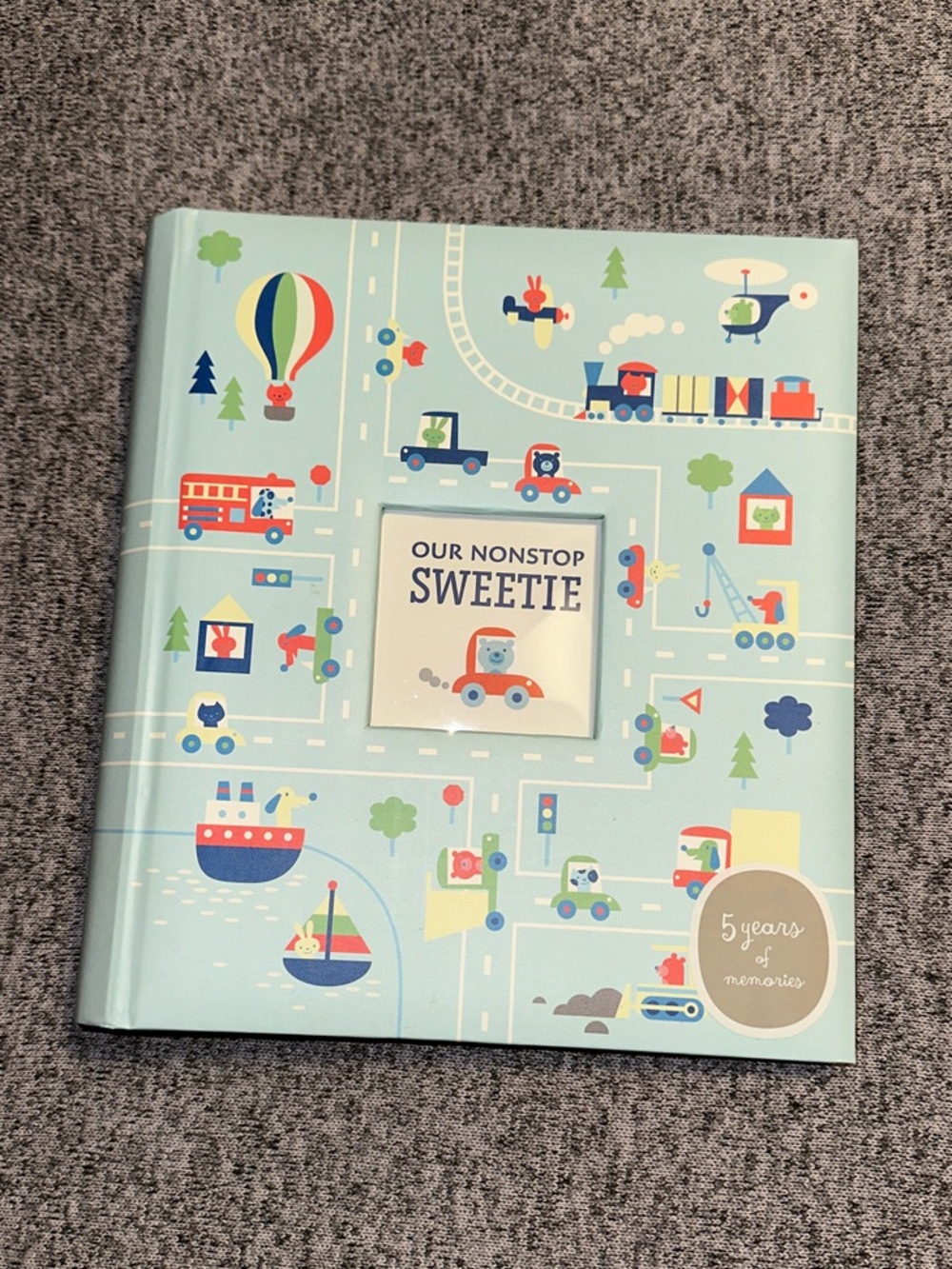 Hallmark Our Nonstop Sweetie 5 Year Baby Memory Book - Blue Transportation Cover